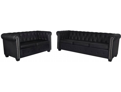 Conjunto de Sofás  Chesterfield 2 + 3 lugares couro artific. preto