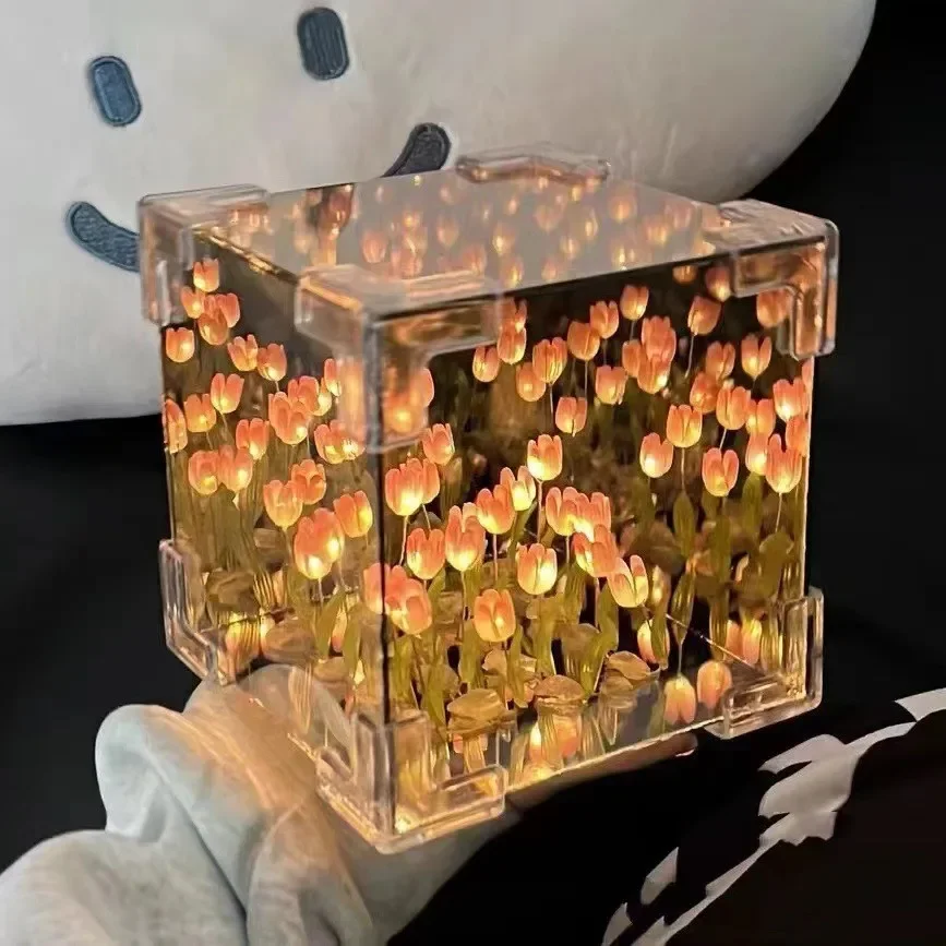 Luminária Noturna Cubo Em Formato De Tulipa (rosa) - Faça Você Mesmo, Luz Ambiente Decorativa