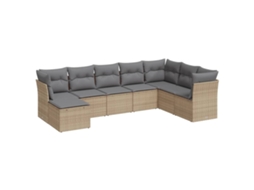 Conjunto 8 de sofás p/ jardim VIDAXL com almofadões vime PE bege