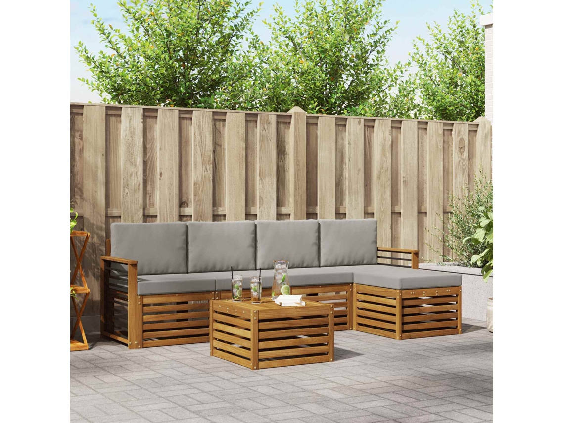 Vidaxl Conjunto De Sofás Para Exterior 6 Unid. Cinza Natural E Claro