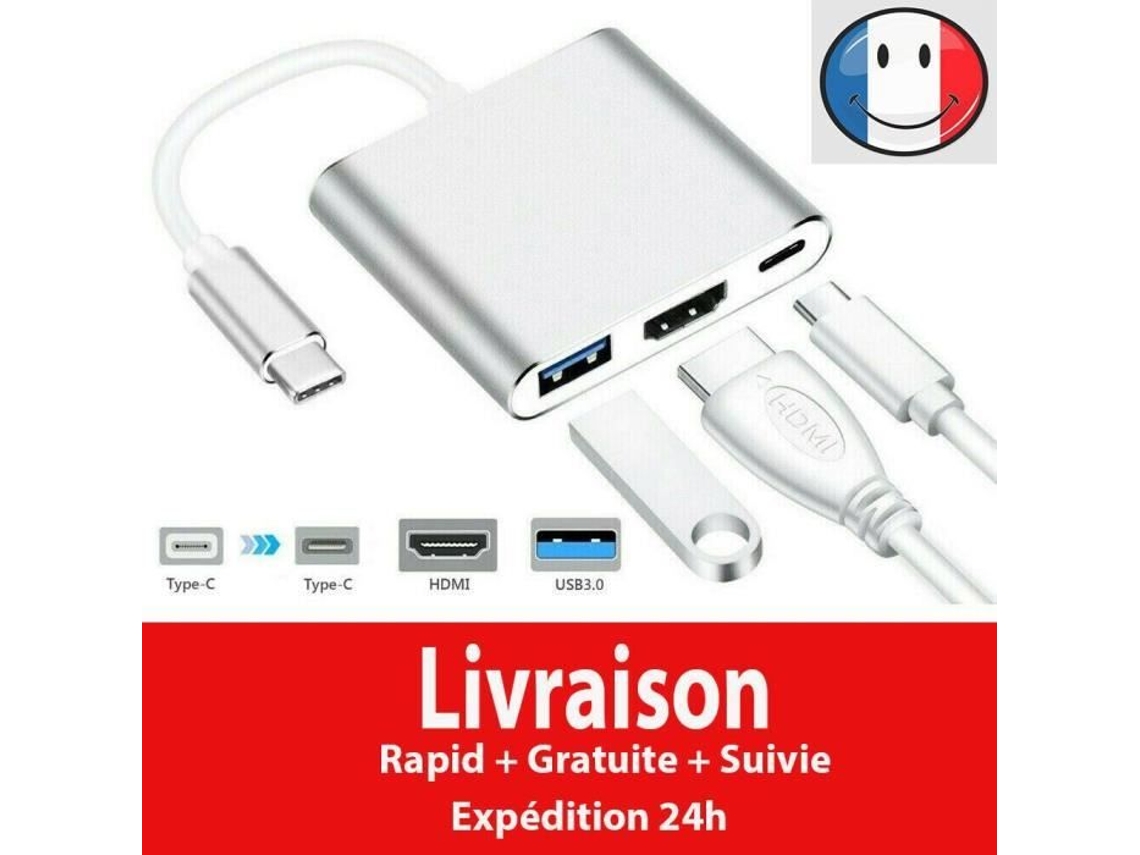 Cabo Adaptador Tipo C para Hdmi Usb 3.0 Usb-C 3 em 1 Hub Windows Apple Macbook ISONIX