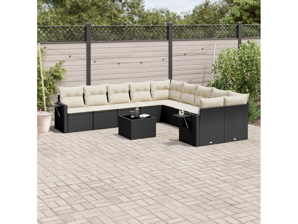 Vidaxl 11 Pcs Conjunto Sofás De Jardim C/ Almofadões Vime Pe Preto