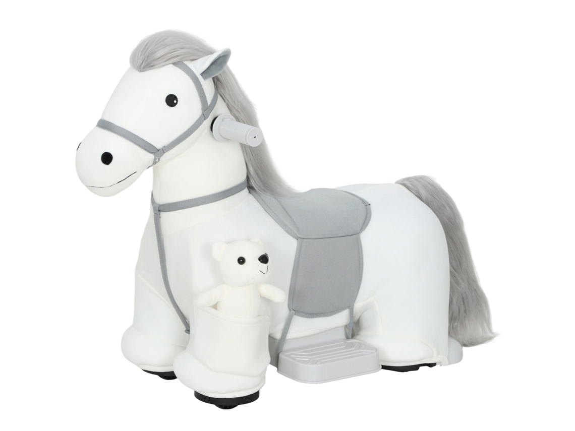 Cavalo Elétrico com Música Bateria 6v Brinquedo Elétrico Toque Suave Rodas Silenciosas de Pu Movimento para a Frente 74x34x51 Cm Branco LAMAISON