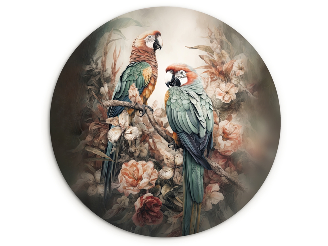 O Quadro Papagaios - Aves - Natureza - Flores 150x150 Cm