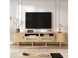 Móvel para TV 190x38x48 cm, Pés Dourados, Portas Estriadas, Grande Armazenamento, para Tvs Grandes, Preto KOMHTOM