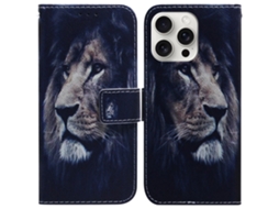 Capa Carteira Para Iphone 16 Pro Max Em Couro Com Estampa De Leão