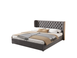 Cama estofada casal 180x200cm em formato de orelha, tecido aveludado, armazenamento funcional, revestimento repelente à sujeira, cinza PAPRIKA