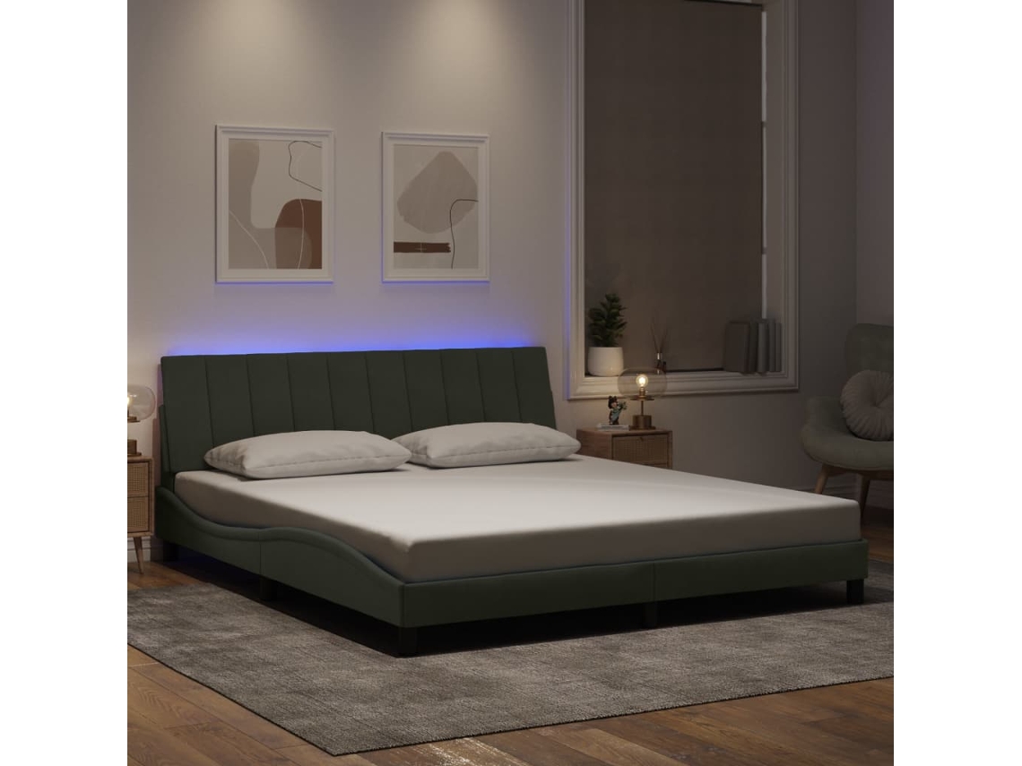 Vidaxl Estrutura De Cama Com Led Sem Colchão Hanko 180x200 Cm Veludo Cinzento-claro