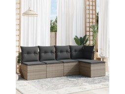 Vidaxl 5 Pcs Conjunto Sofás De Jardim C/ Almofadões Vime Pe Cinzento