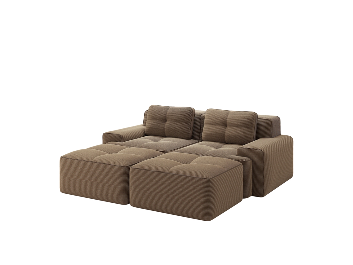 Sofá Modular Cloud em Veludo Cotelê 2 Lugares com Pufe e Assento Profundo PAPRIKA SHOP
