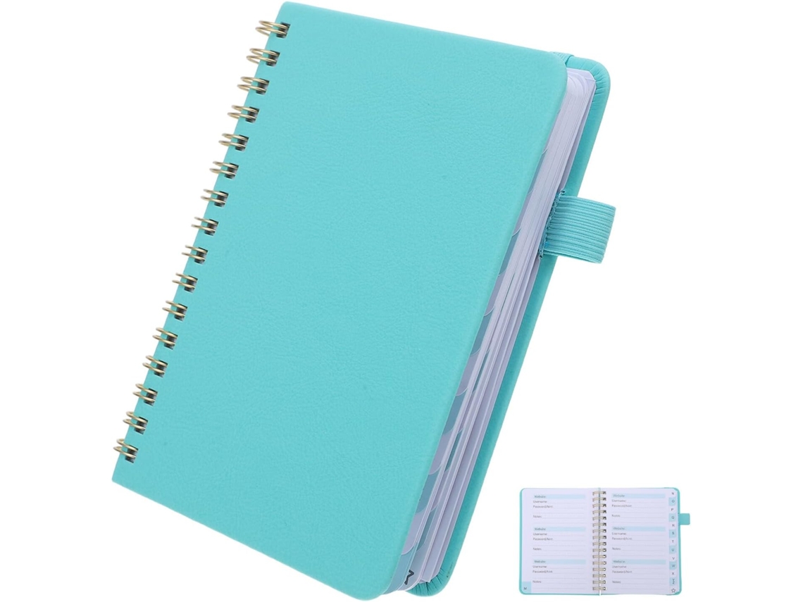 Caderno de Senhas Alfabético A6 com Abas, 14,5 X 11,9 Cm, Capa Flexível Azul, Organizador Internet para Casa e