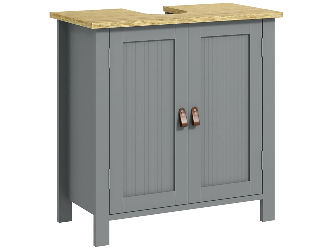 Unidade Banheiro 60x30x60cm 2 Portas E Prateleira Ajustável, Maçanetas Pu Cinza