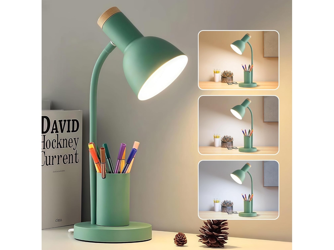 Lâmpada Mesa Led Verde Porta-lápis