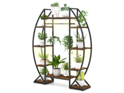 Suporte para Plantas de Interior COSTWAY com Lâmpada de Cultivo, 10 Prateleiras de Metal Castanho e Preto