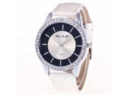 Relógio de quartzo com pulseira de couro, estilo moderno e simples para estudantes (branco)