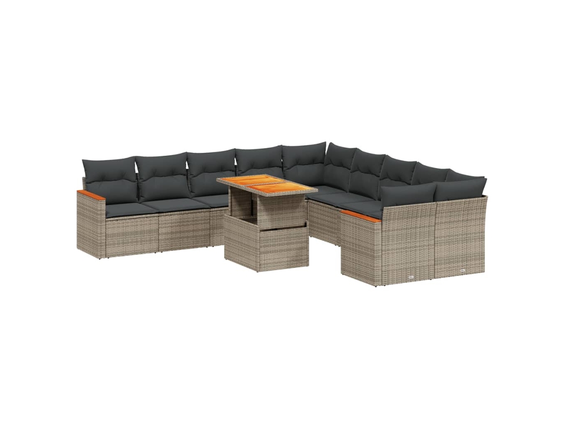 Conjunto de 11 Sofás de Jardim com Almofadões Vime Pe Cinzento MAISON EXCLUSIVE