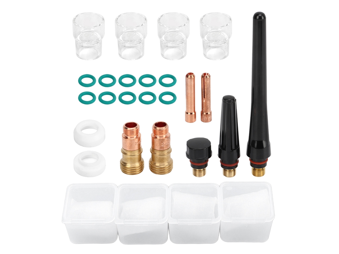 Conjunto De Acessórios Para Soldadura Tig Com 23 Peças: Copo De Vidro, Conector, Pinça De Eléctrodos E Tampa Dianteira Ptfe Para Wp 17 18 26