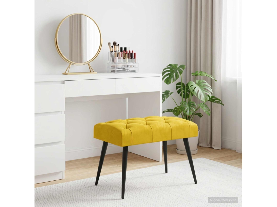 Vidaxl Banco Com Botões Estofados Amarelo 60 X 40 X 45 Cm Veludo