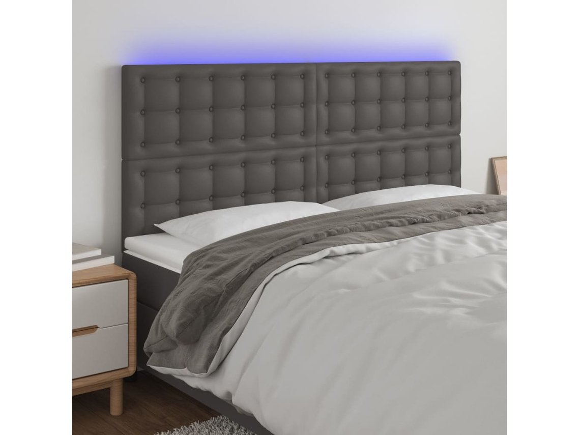 Vidaxl Cabeceira Cama C/ Led 200x5x118/88cm Couro Artificial Cinzento