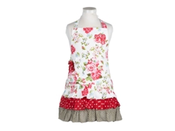 2026 delantal para Meninas com Bolsos, Estilo Doris, Floral Vermelho, Ajustável, para Cozinha e Artesanato
