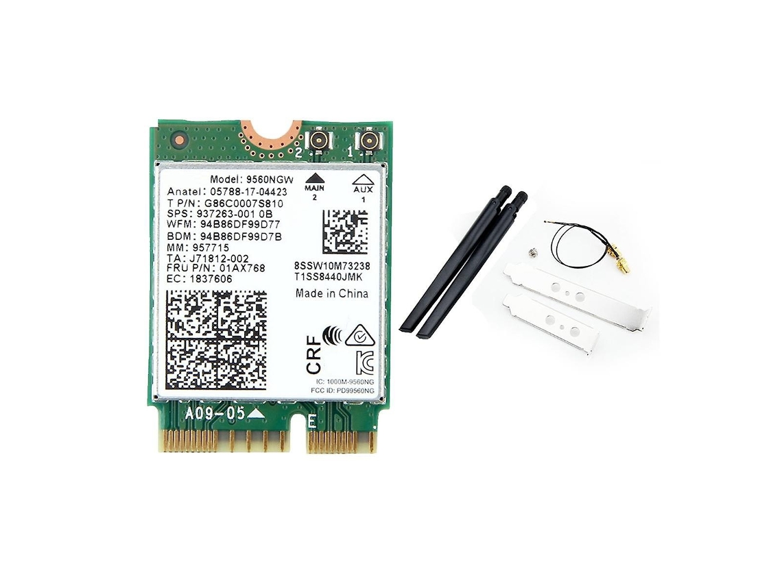Lurelia Placa Wi-fi M.2 Ngff Ac9560 Wi-fi 5 1730 Mbps Dual Band 2,4/5 Ghz Bluetooth 5.0 Antena
