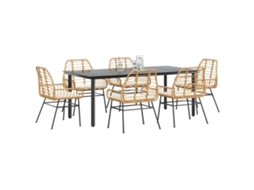 Vidaxl Conjunto Jantar Jardim 7 Peças Almofadas Vidro Vime Pe Castanho
