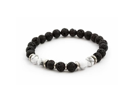 Bracelete Beadado Beneto Em Pedra De Lave E Em Howlite Mink62, Para Mulheres, 17cm, Sbe1081 17