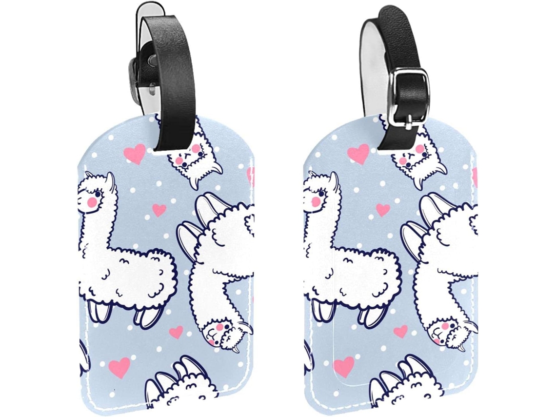 Conjunto De 2 Etiquetas Bagagem Em Couro Pu Com Estampa Lhama Alpaca