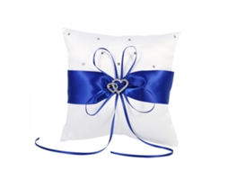 KOFIHETY Almofada para aliança de casamento com laço e dois corações de diamante (azul)