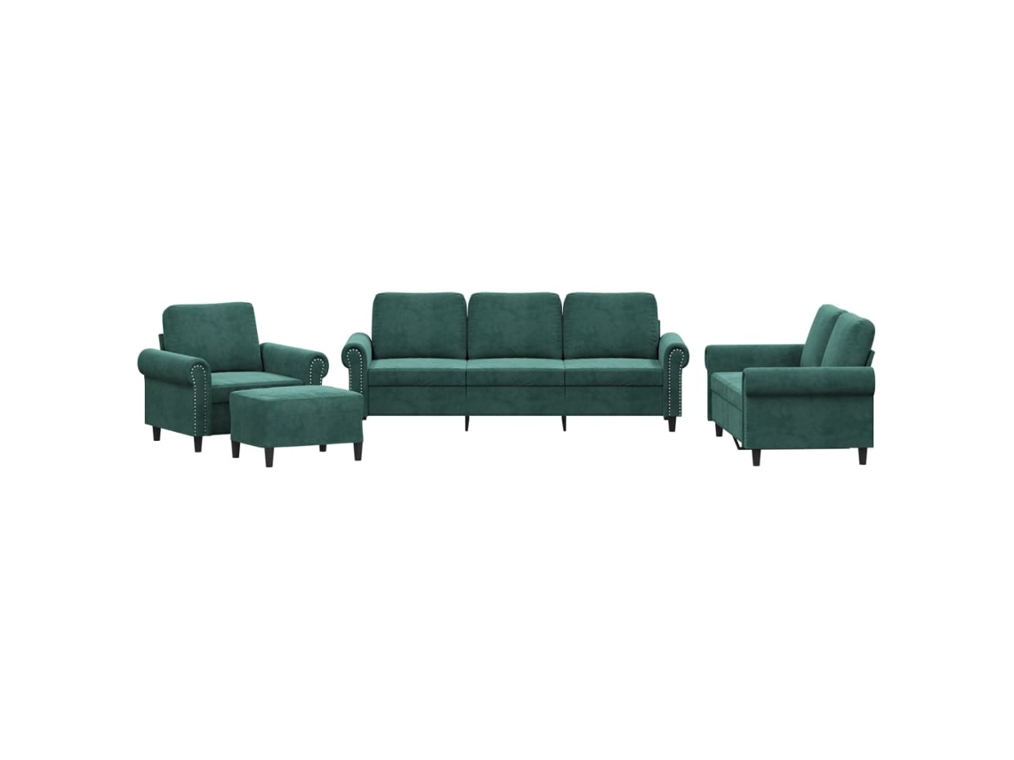 Maison Exclusive - 4 Pcs Conjunto De Sofás Com Almofadões Veludo Verde-escuro