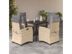 Vidaxl 5pcs Conj. Jantar Jardim C/ Almofadões Vime Pe Bege Misturado