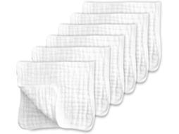 Mantas De Musselina Para Bebês, 100% Algodão, Tamanho Grande(50x25cm), 6 Camadas, Mais Grossas, Super Macias E Absorventes(pacote Com 6, Brancas)