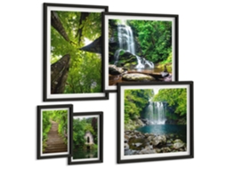 Conjunto De Pinturas Paisagens Verdes De Cachoeiras Espelharte (5 Peças)