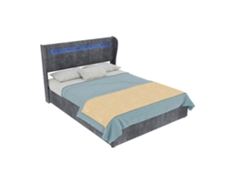 Cama Estofada S/marca Tecido Cinzento 140 X 200 Cm Com Led E Arrumação