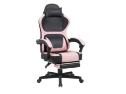 Cadeira Ergonómica para Jogos e Escritório ROLIPO com Apoio para os Pés e Lombar capacidade 130 Kg rosa