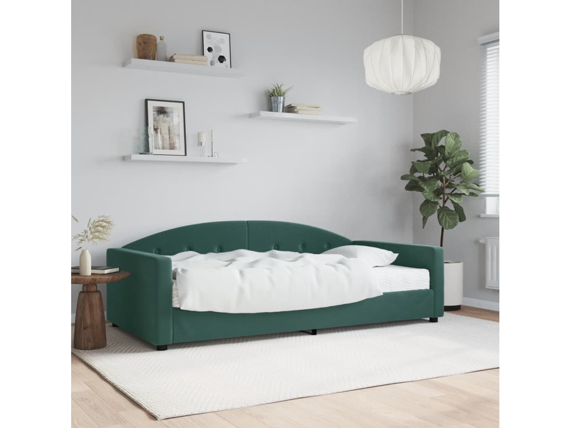 Sofá cama con colchón de 100x200 cm en terciopelo verde oscuro