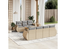 Vidaxl 8 Pcs Conjunto De Sofás P/ Jardim Com Almofadões Vime Pe Bege