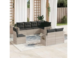 Vidaxl 8 Pcs Conj. Sofás Jardim C/ Almofadões Vime Pe Cinzento-claro