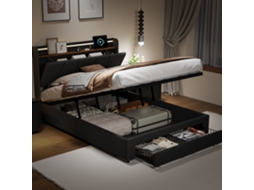Cama Casal 160x200 Cm com Led, Carregamento, Armazenamento, Cinza, SIMURQ