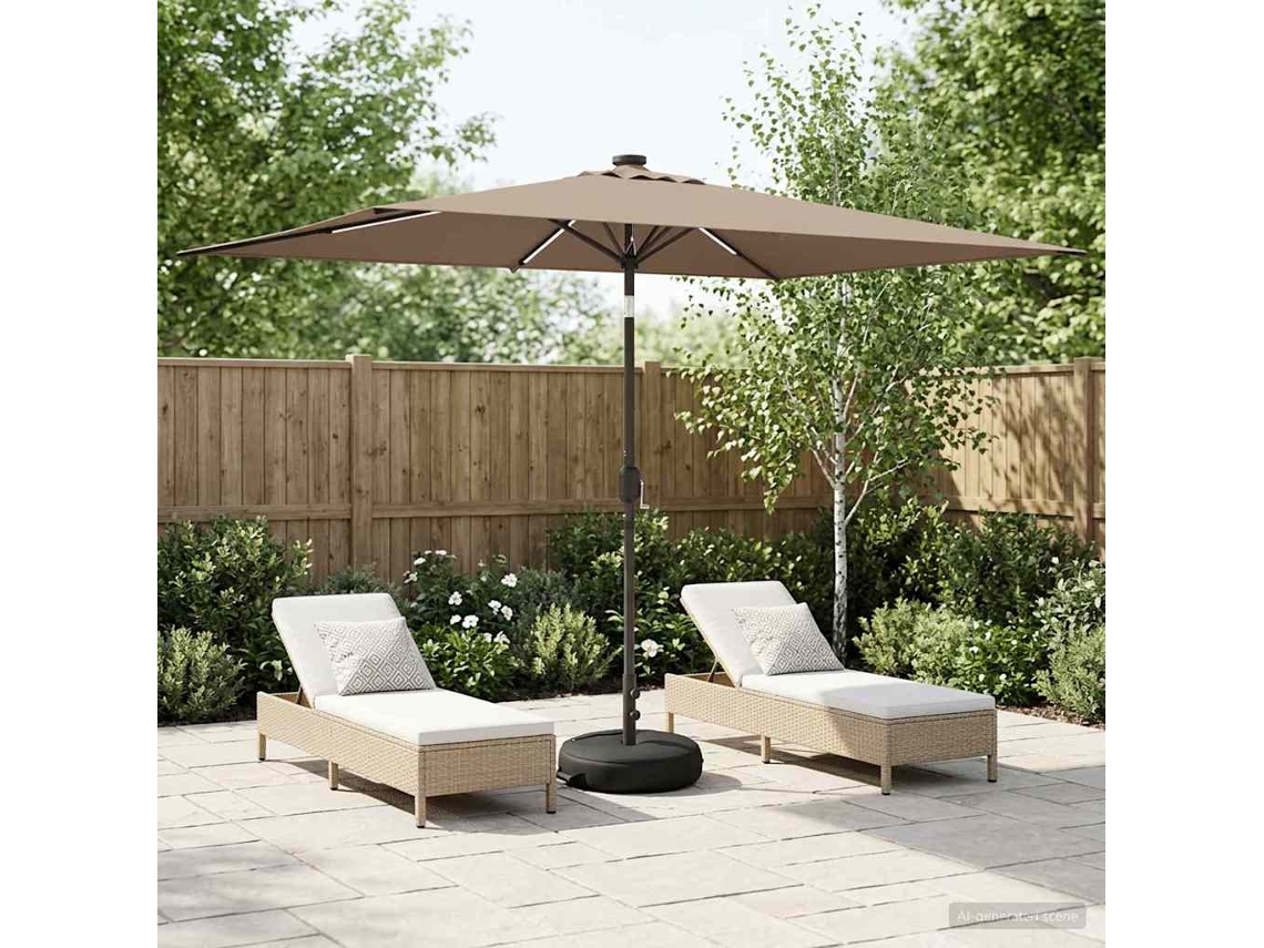 Vidaxl Parasol De Jardim Com Luzes Led E Base 200 X 300 Cm Poliéster