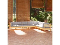 Vidaxl 8 Pcs Conjunto Lounge De Jardim + Almofadões Cinza Pinho Maciço