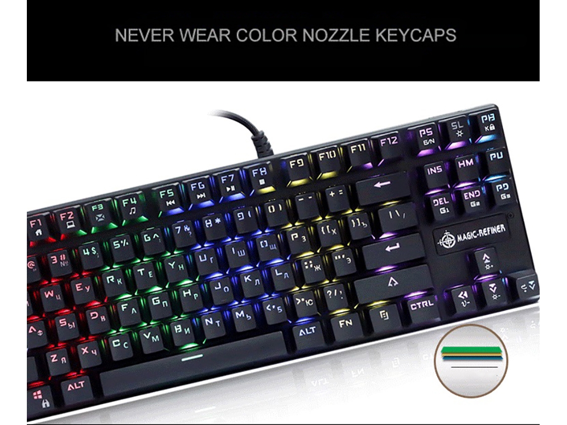Teclado Mecânico Para Jogos Magic-refiner 1506 Com Fio Usb, 87 Teclas, Switch Azul, Russo