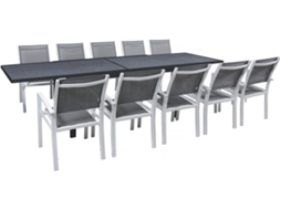 Conjunto De Mobiliário De Jardim Lagos - 200/320 X 105 X 76 Cm - 10 Cadeiras - Cinzento Escuro