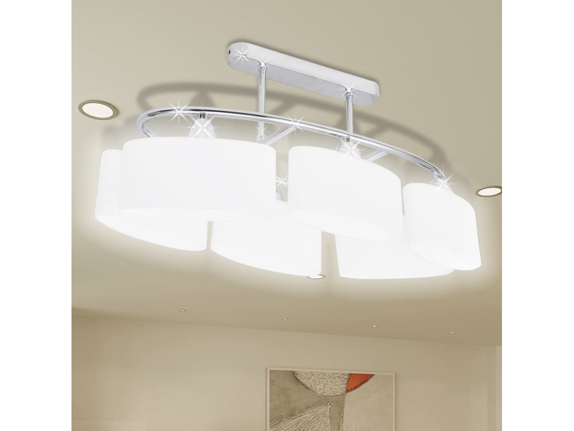 Lâmpada De Teto Com Vidro De Sombras Em Forma Oval Para 6 E14 Bulbos