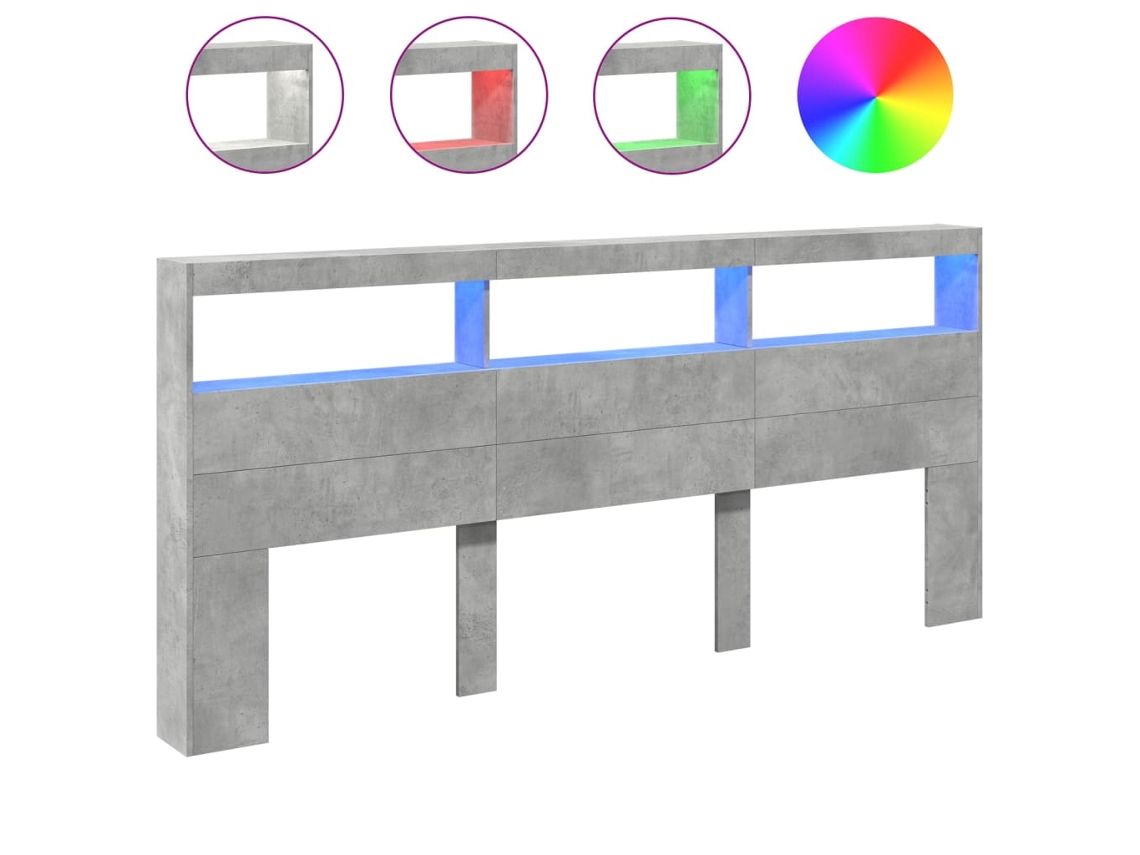 Armário de Cabeceira com Luzes Led Cinzento Cimento 220x17x102 cm MAISON EXCLUSIVE