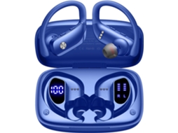 Fones de Ouvido Bluetooth Sem Fio, Visor Led, Duração de 48 Horas, Ganchos Auriculares e Microfone MDUG (azul)
