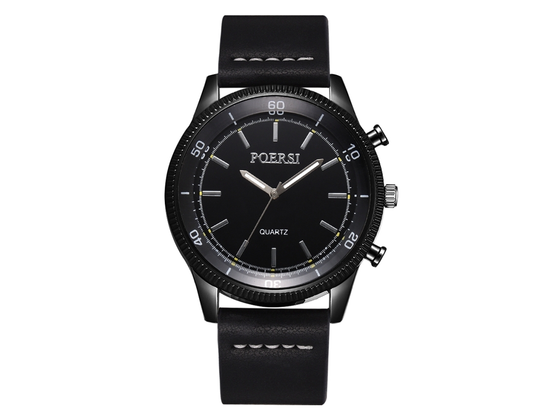 Relógio Masculino de Moda de Couro Pu com Mostrador Redondo Grande Estilo Casual Quartz