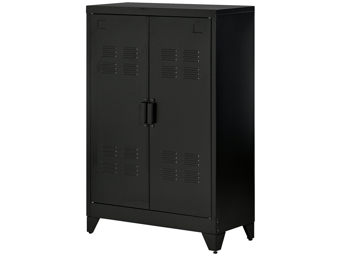 Armário Metálico Multiuso, Ripas Magnéticas e Prateleira Ajustável, Unidade de Armazenamento para Estudo e Sala de Estar 75x33x110 Cm, Preto