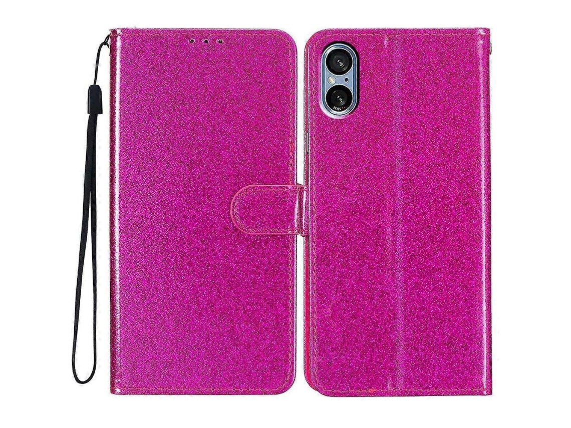 Capa De Couro Flip Com Glitter Em Pó Para Sony Xperia 5 V