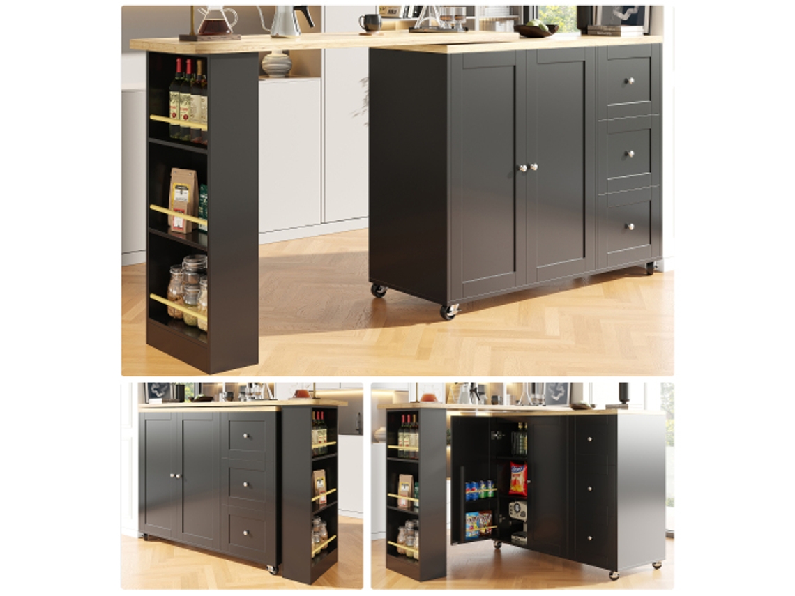 Mesa de Centro Giratória LYYTUNG 360° com Rodas e 3 Gavetas,preto,suporte para Lanches,multifuncional para Cozinha e Sala de Estar